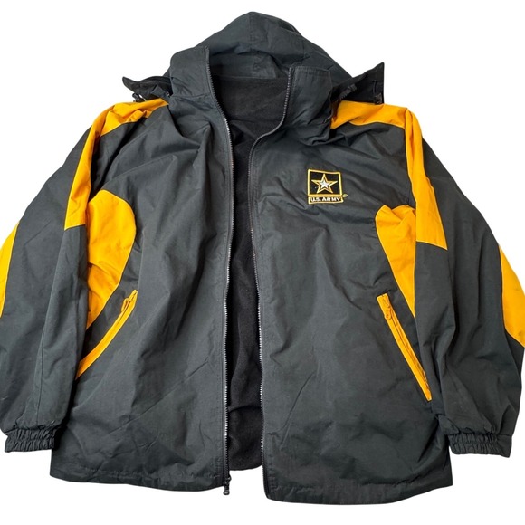 US‎ Army Reversible Military Jacket Hooded Fleece Wind Resistant Black Yellow XL